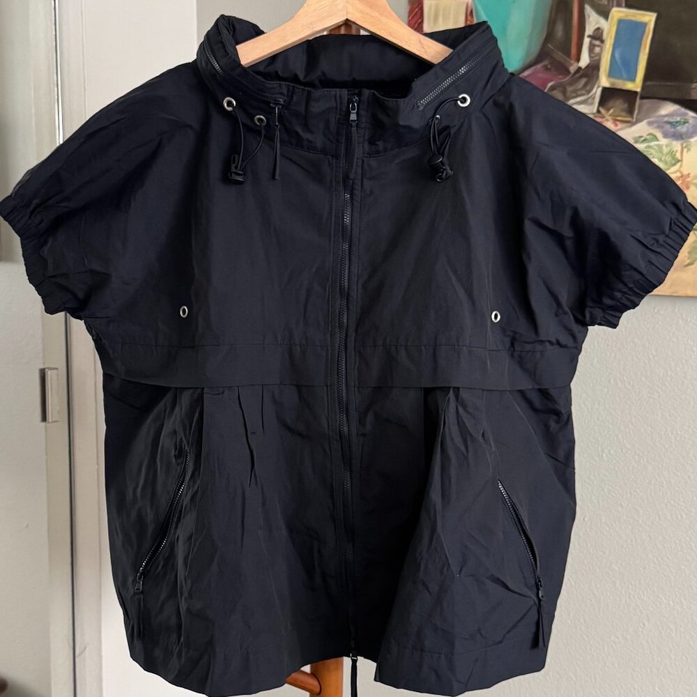 Moschino Cheap & Chic - Short Sleeve Zip Rain Jacket, Hidden Hood in Dark Navy
